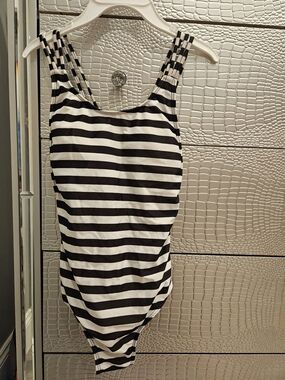 Classic Black & White Striped One-Piece Swimsuit